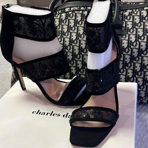 Charles David Black Strappy Lace Heels
